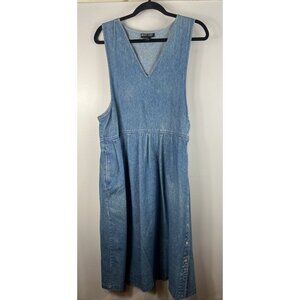 Mizz Lizz Sleeveless Midi Lightwash Blue Denim Dress w/ Pockets Cotton Large